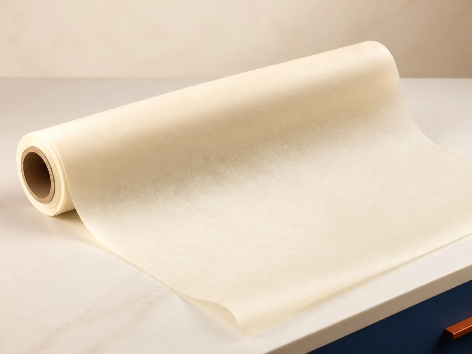 Cream butter paper roll partially unrolled